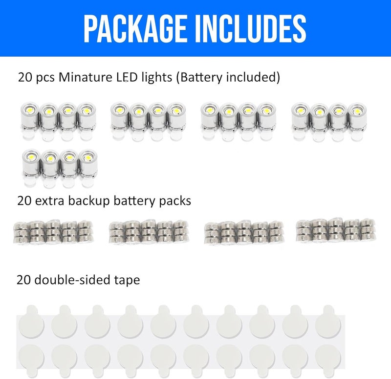 Taysing 20 Pack Small Spotlight Battery Operated LED Lights Cordless Miniature Spot Light for Artwork, Paintings, Jewelry, Display Cases, handicrafts, Models, Toys, Puzzles(Warm White) - Image 5